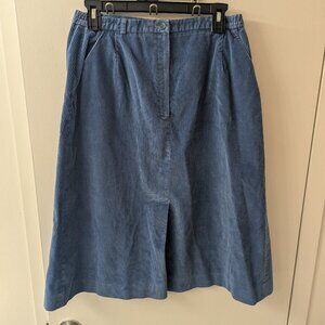 Vintage 70s Blue Corduroy A-Line Midi Skirt | Waist 30 | Also Gordon